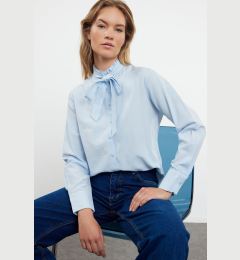 Снимка на Trendyol Blue Regular Fit Woven Shirt with Closed Collar Ruffle Detail