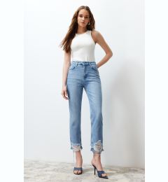 Снимка на Trendyol Blue Ripped High Waist Straight Jeans