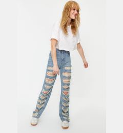 Снимка на Trendyol Blue Ripped High Waist Wide Leg Jeans