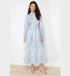 Снимка на Trendyol Blue Shirt Collar Gradient Striped Belted Woven Dress