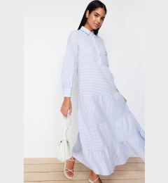 Снимка на Trendyol Blue Shirt Collar Striped Lined Woven Dress