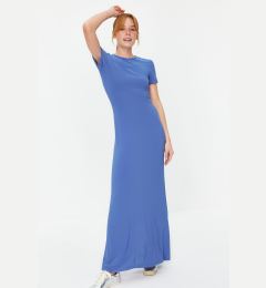 Снимка на Trendyol Blue Short Sleeve Bodycone/Fitting Crew Neck Stretchy Knitted Maxi Pencil Dress