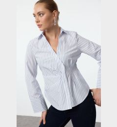 Снимка на Trendyol Blue Side Button Detailed Striped Regular Regular Fit Shirt