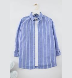 Снимка на Trendyol Blue Slim Fit Button Down Collar Pinstripe Shirt