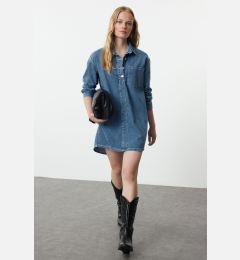 Снимка на Trendyol Blue Stitch Detailed Mini Denim Shirt Dress