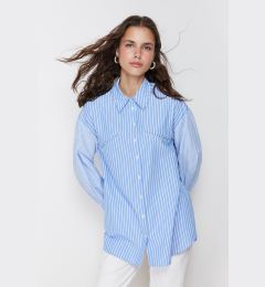 Снимка на Trendyol Blue Stone Detailed Cotton Woven Striped Shirt