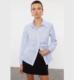 Снимка на Trendyol Blue Striped Gather Detailed Fitted Woven Shirt