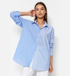 Снимка на Trendyol Blue Striped Oversize / Wide Fit Woven Shirt