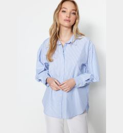 Снимка на Trendyol Blue Striped Oversize/Creature Woven Shirt