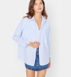 Снимка на Trendyol Blue Striped Pocket Detailed Oversize/Wide Fit Woven Shirt