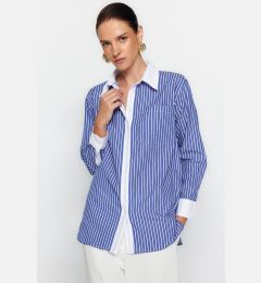 Снимка на Trendyol Blue Striped Pocket Oversize / Wide Fit Woven Shirt