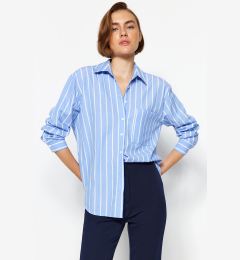 Снимка на Trendyol Blue Striped Pocketed Oversize/Wide Fit Woven Shirt