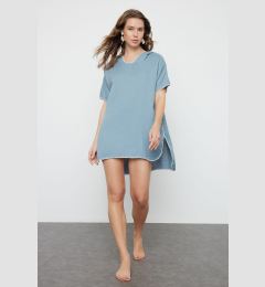 Снимка на Trendyol Blue Wide Fit Mini Woven Embroidered Muslin Beach Dress