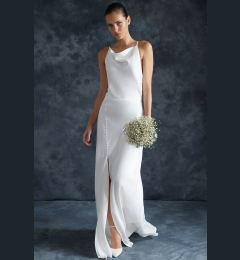 Снимка на Trendyol Bridal White Woven Satin Wedding / Wedding Long Evening Evening Dress