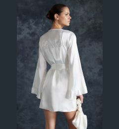 Снимка на Trendyol Bride White Belted Flounce and Back Embroidery Detailed Satin Woven Dressing Gown with Gift Bag