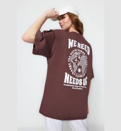 Снимка на Trendyol Brown 100% Cotton Front and Back Printed Oversized/Wide Fit Knitted T-Shirt