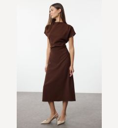 Снимка на Trendyol Brown A-Line Cowl Neck Midi Crepe Woven Dress