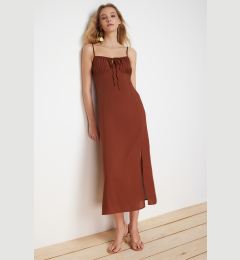 Снимка на Trendyol Brown A-Line Midi Woven Dress with Tie Detail on the Collar