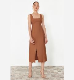 Снимка на Trendyol Brown A-Line Square Neck Slit Strap Midi Woven Dress