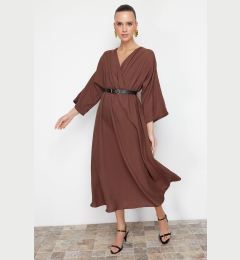 Снимка на Trendyol Brown Belted A-line Double Breasted Collar Aerobin Midi Woven Dress