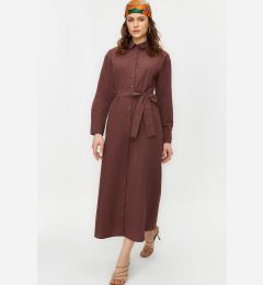 Снимка на Trendyol Brown Belted Cuffed Cotton Woven Shirt Dress