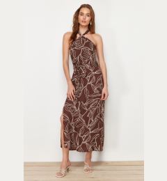 Снимка на Trendyol Brown Belted Floral Print A-Cut Slit Detailed Woven Dress