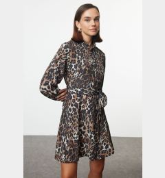 Снимка на Trendyol Brown Belted Leopard Pattern Lined Mini Woven Shirt Dress