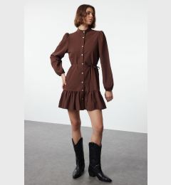 Снимка на Trendyol Brown Belted Long Sleeve Mini Woven Shirt Dress