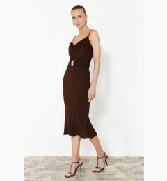 Снимка на Trendyol Brown Belted Shift/Straight Cut Lace Collar Midi Woven Dress