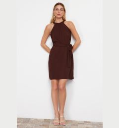 Снимка на Trendyol Brown Belted Straight Fit Barbell Collar Aerobin Mini Woven Dress