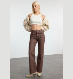 Снимка на Trendyol Brown Coated High Waist Wide Leg Jeans