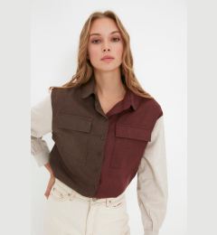 Снимка на Trendyol Brown Color Block Woven Shirt with Buttons