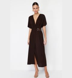 Снимка на Trendyol Brown Double Breasted Midi Woven Dress with Accessory Tie Detail