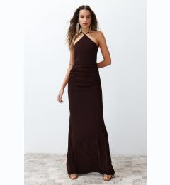 Снимка на Trendyol Brown Fitted Knitted Long Evening Dress