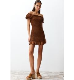 Снимка на Trendyol Brown Fitted Madonna Collar Gimped Mini Woven Dress