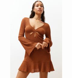 Снимка на Trendyol Brown Fitted Mini Knitted Ruffle Beach Dress