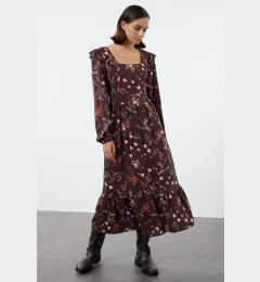 Снимка на Trendyol Brown Floral A-Line Ruffle 100% Viscose Woven Dress