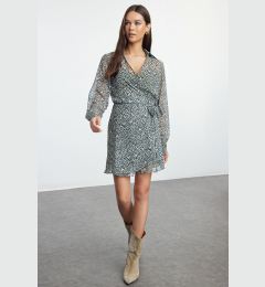 Снимка на Trendyol Brown Geometric Patterned Double Breasted Tie Detailed Mini Woven Winter Dress