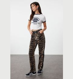 Снимка на Trendyol Brown Leopard Patterned Straight Cut Woven Trousers