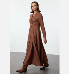 Снимка на Trendyol Brown Linen Look Front Belt Detailed Woven Dress