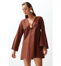 Снимка на Trendyol Brown Mini Woven 100% Cotton Beach Dress with Premium Accessories