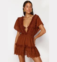 Снимка на Trendyol Brown Mini Woven Embroidery Detailed 100% Cotton Beach Dress