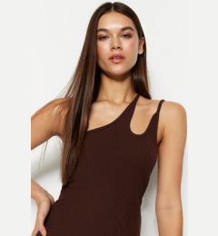 Снимка на Trendyol Brown One-Shoulder Fitted/Plastic Ribbed Stretch Knit Blouse