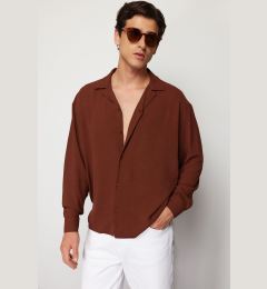 Снимка на Trendyol Brown Oversize Fit Open Collar Summer Linen Look Shirt