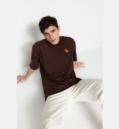 Снимка на Trendyol Brown Oversize/Wide Cut Animal Embroidered Short Sleeve 100% Cotton T-Shirt