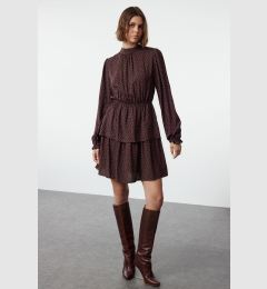 Снимка на Trendyol Brown Polka Dot Waist Opening Flounce Crew Neck Mini Woven Dress