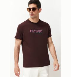 Снимка на Trendyol Brown Regular Cut Text Printed 100% Cotton T-shirt