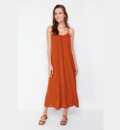 Снимка на Trendyol Brown Shift/Straight Cut Viscose Strap Maxi Woven Dress