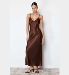 Снимка на Trendyol Brown Straight Cut Satin Strappy Maxi Woven Dress