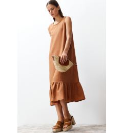 Снимка на Trendyol Brown Straight Cut Sleeveless Crew Neck Midi Aerobin Woven Dress